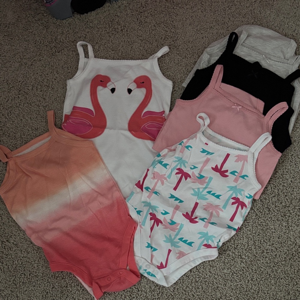 Kids Pink & White Flamingo Tank One-Piece Bodysuit